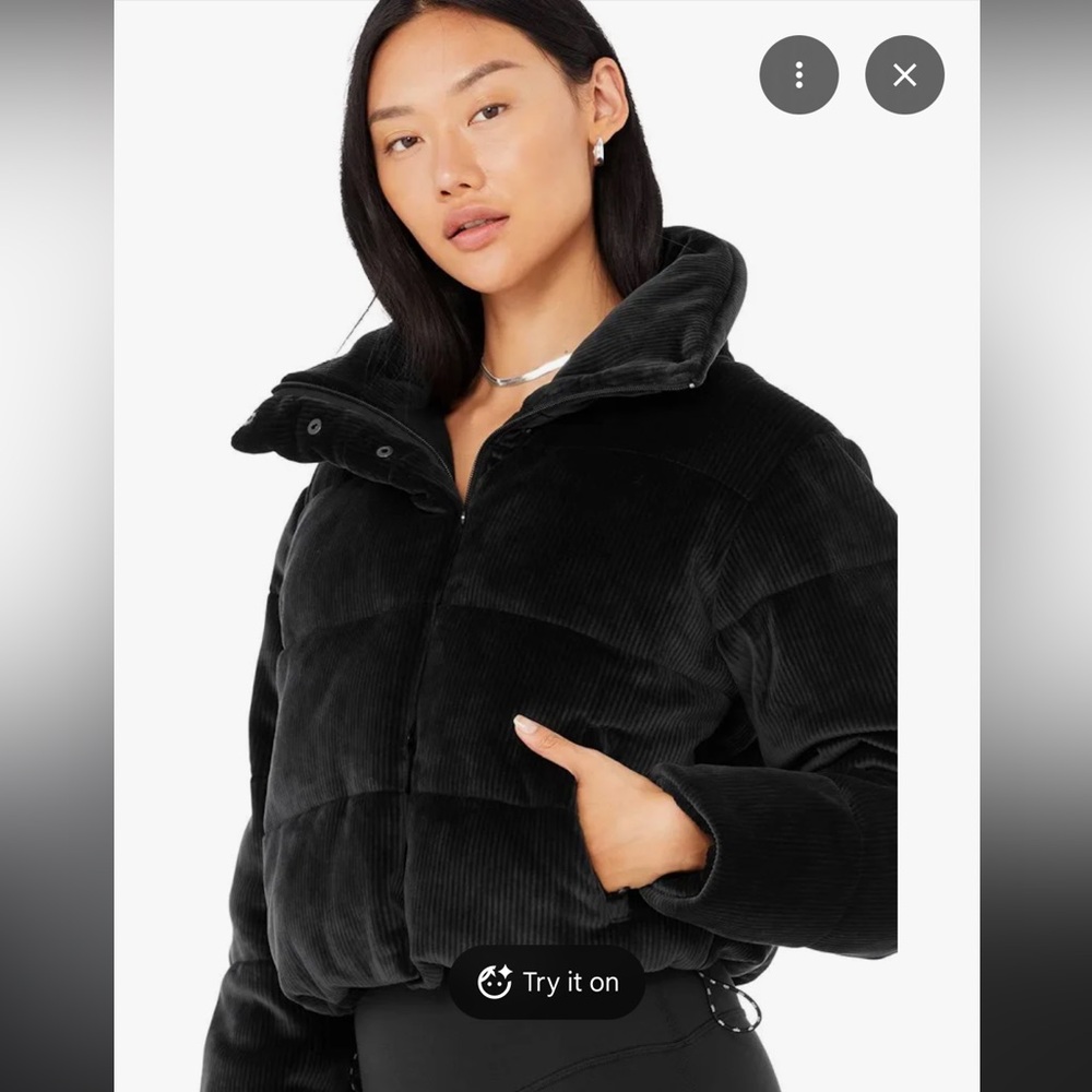 ALO Yoga Ribbed Velour Gold Rush Puffer Black - Picture 14 of 14